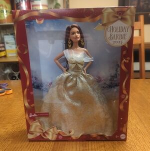 Mattel 2025 Holiday Barbie Doll- Brunette Hair with Gold Gown- New In Box